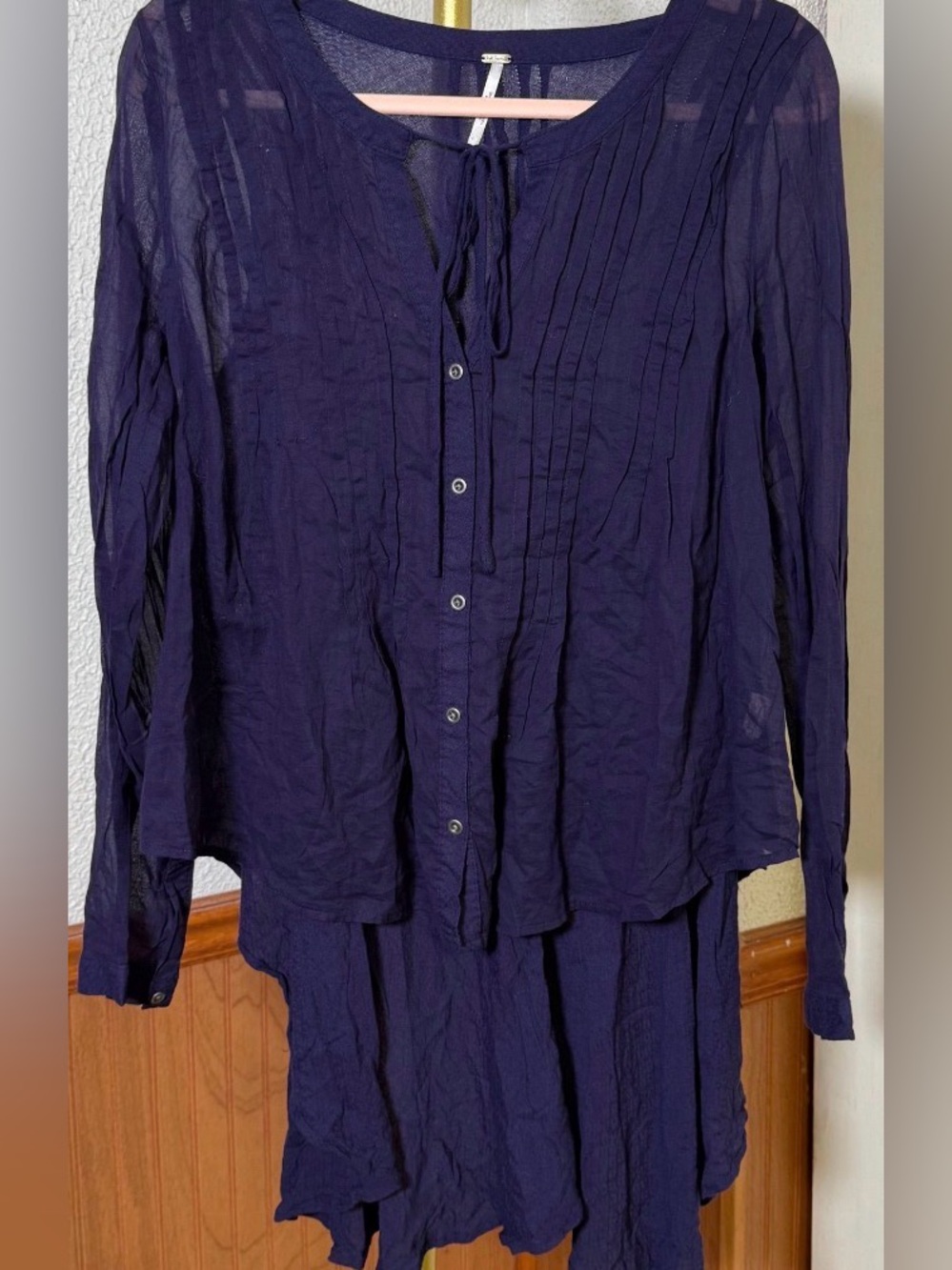 Free People Deep Navy Button-Front Lightweight Shirt